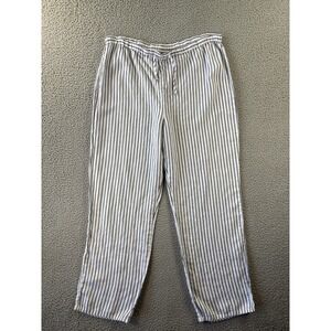 Chicos Linen Pants Womens 2/Large Striped White‎ Black Pull-On Drawstring Beach